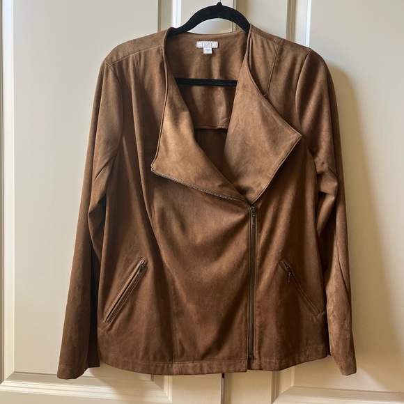 NWOT J.Jill Acorn Brown Faux Suede Asymmetric Zip Up Moto Jacket Size medium - Picture 4 of 9